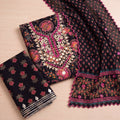 Black Floral Unstitched Suit Set (3-Piece) - SAJHO