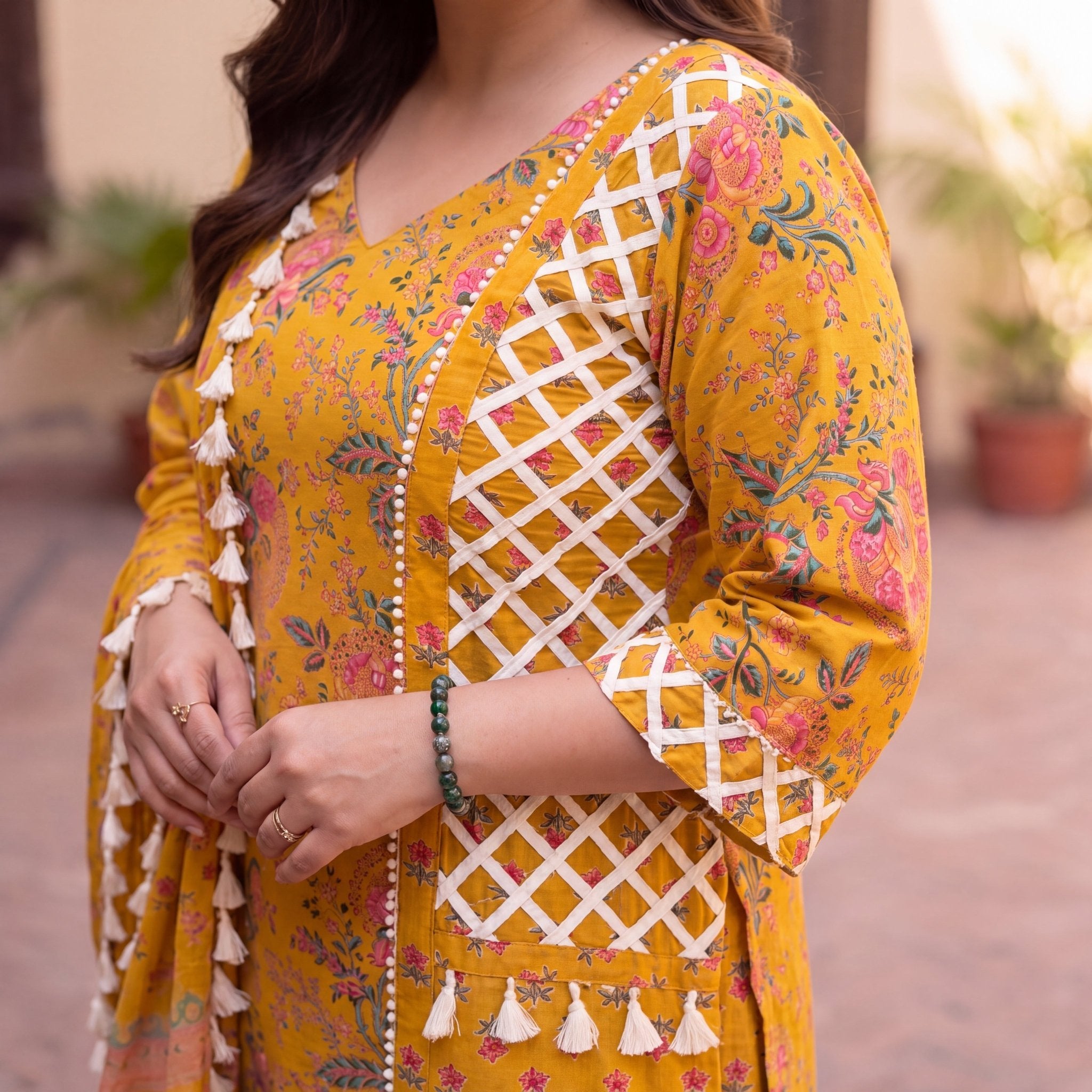 Marigold Floral Cutwork Unstitched Suit Set (3-Piece) - SAJHO