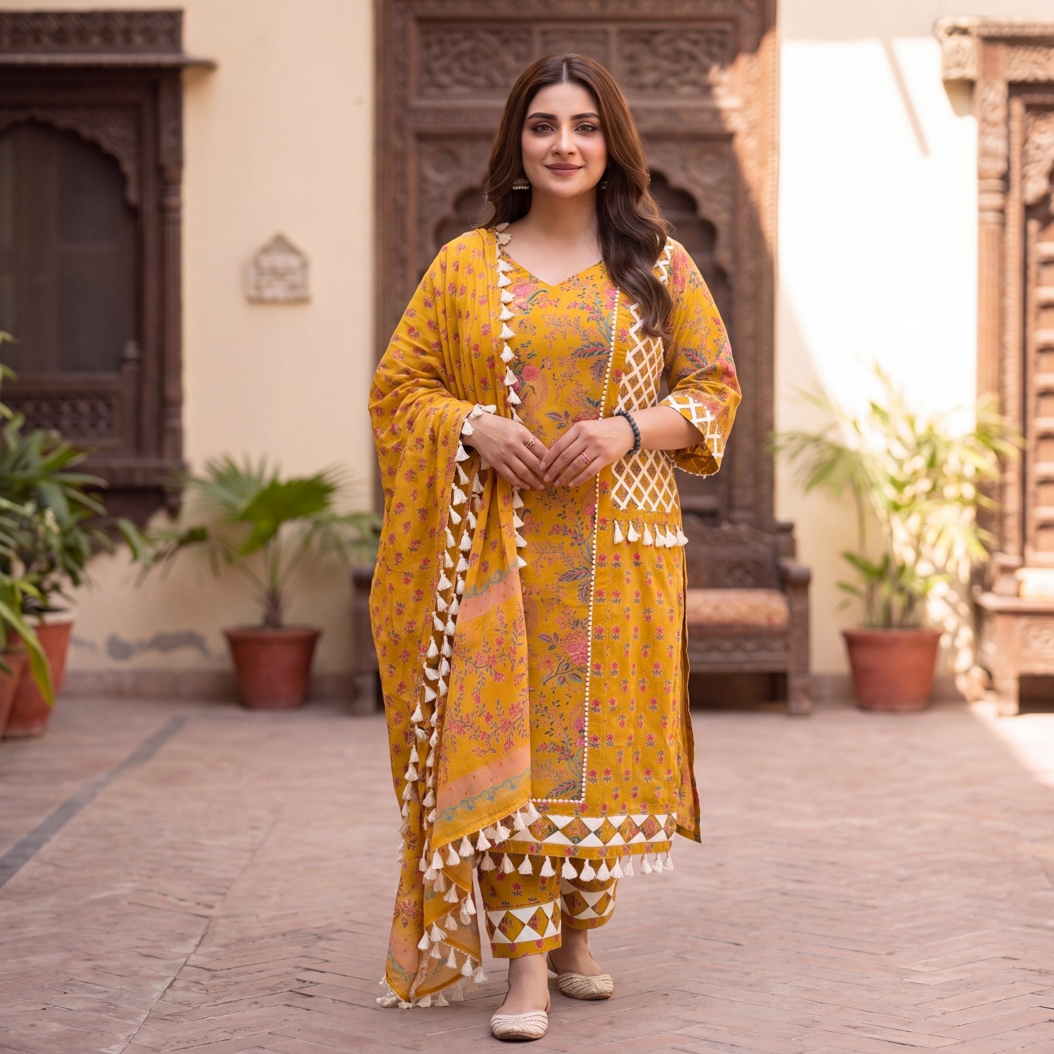 Marigold Floral Cutwork Unstitched Suit Set (3-Piece) - SAJHO