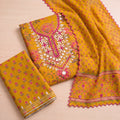 Mustard yellow Floral Unstitched Suit Set (3-Piece) - SAJHO