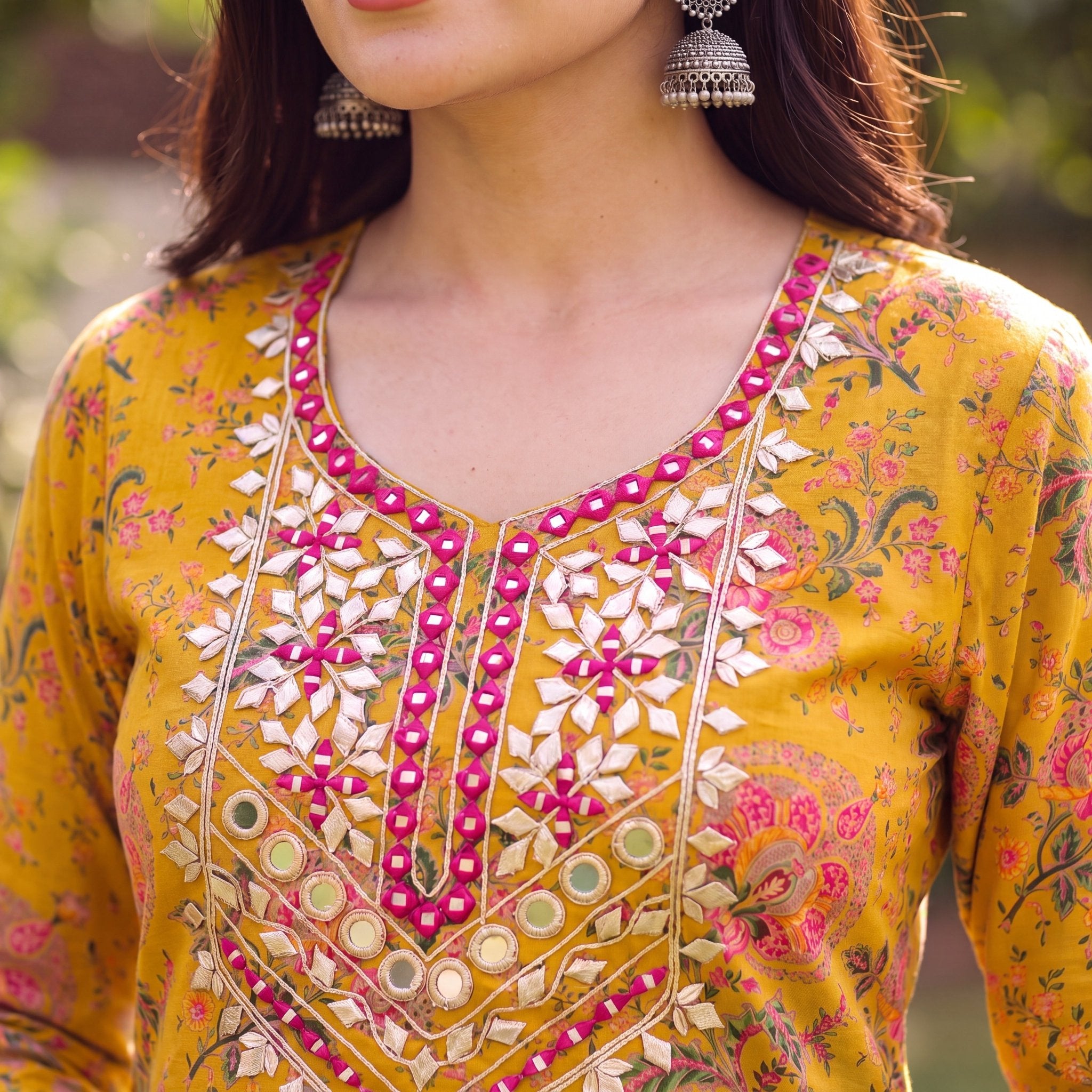 Mustard yellow Floral Unstitched Suit Set (3-Piece) - SAJHO