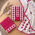 Pink and White Bandhani Unstitched Dress Material Set (3-Piece) - SAJHO