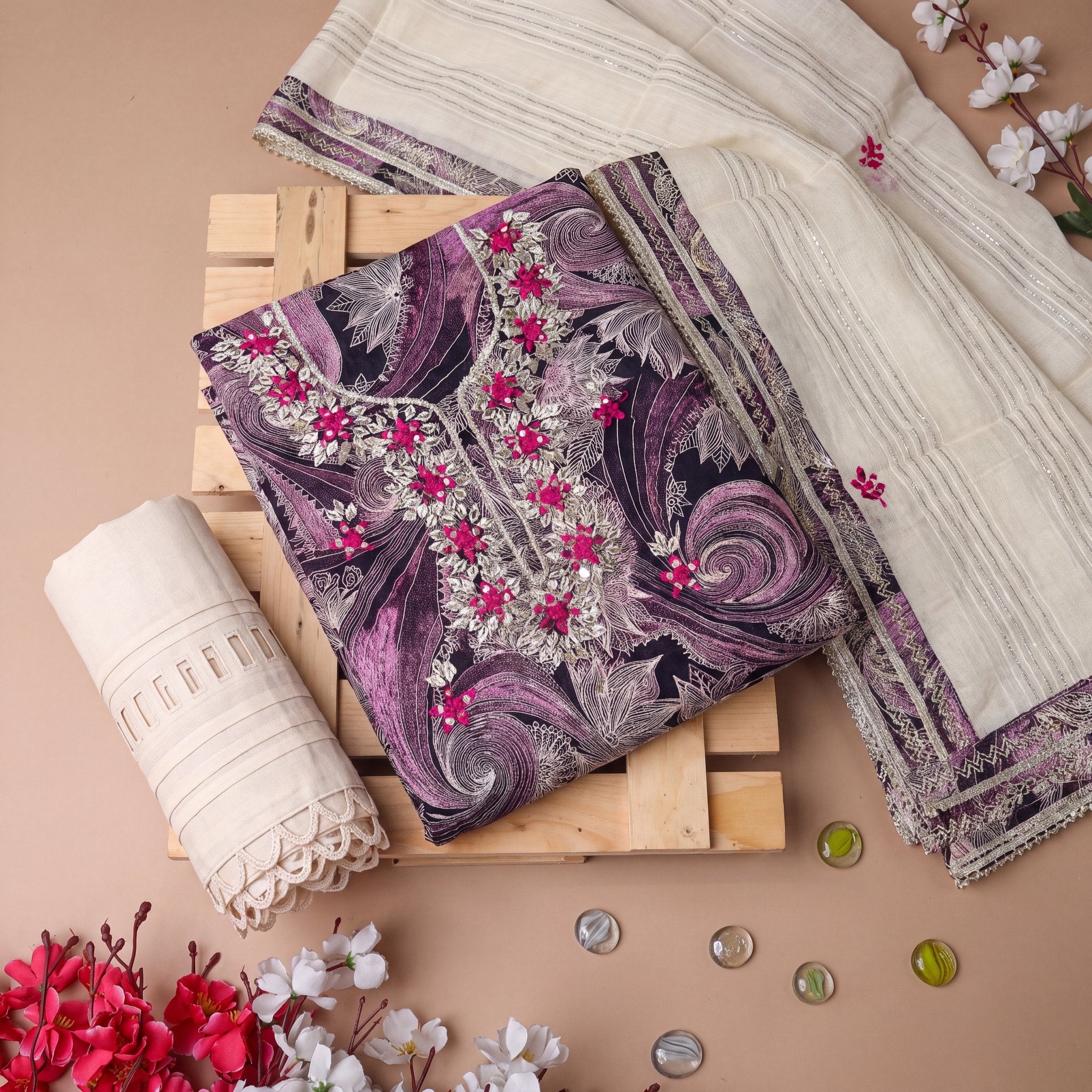 The Amethyst Swirl Unstitched Suit Set⁠ 3-Piece Set⁠ - SAJHO