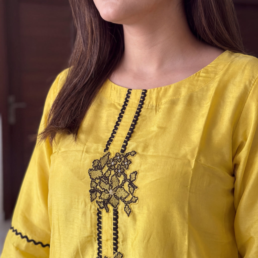 The Canary Botanical Embroidered Unstitched Mul Chanderi Suit Set (3-Piece) - SAJHO