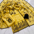 The Canary Botanical Embroidered Unstitched Mul Chanderi Suit Set (3-Piece) - SAJHO