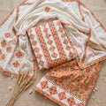 The Peach Blossom Appliqué Unstitched Cotton Suit Set (3-Piece) - SAJHO