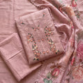 The Vintage Rose Embroidered Mul Chanderi 3-Piece Set - SAJHO