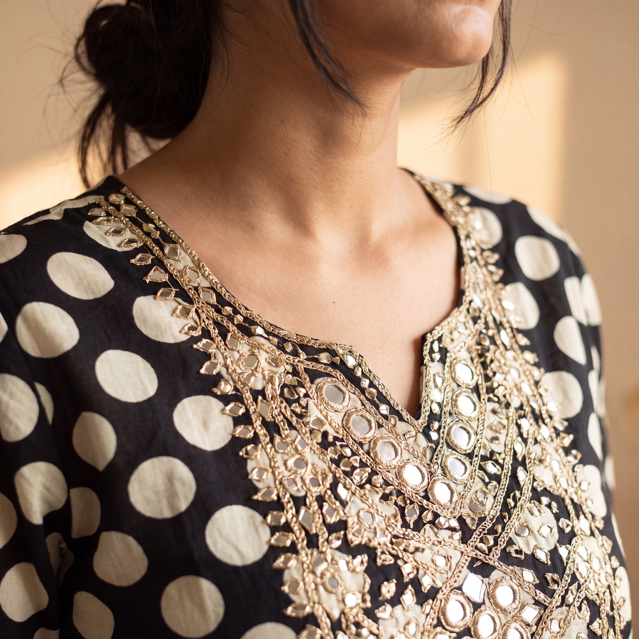 Unstitched Monochrome Suit with Zari Worked Top and Cutwork Bottoms⁠ - SAJHO