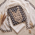 Unstitched Monochrome Suit with Zari Worked Top and Cutwork Bottoms⁠ - SAJHO